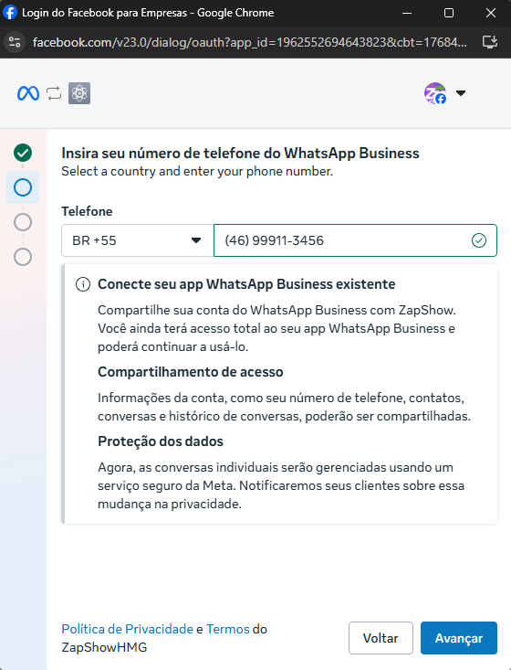 Pagina de registro de número
